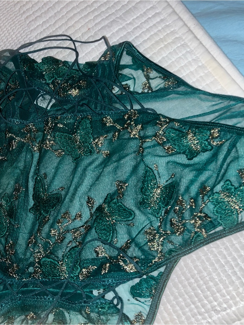 Sheer Emerald Butterfly Lace Bodysuit - Women Intimates